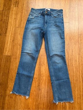 PAIGE Cindy Blue Straight Leg Jeans with Frayed Hem